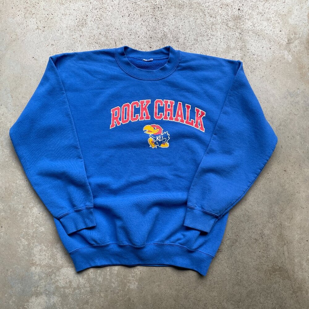 Vintage KU Kansas Jayhawks Rock Chalk Sweatshirt Blue Men’s Large